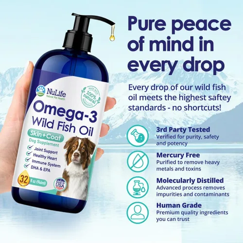 Miniatura 6 de Aceite de pescado líquido para perros con ácidos grasos Omega 3, 6 y 9, capturado en el medio silvestre de Islandia, suplemento para la piel