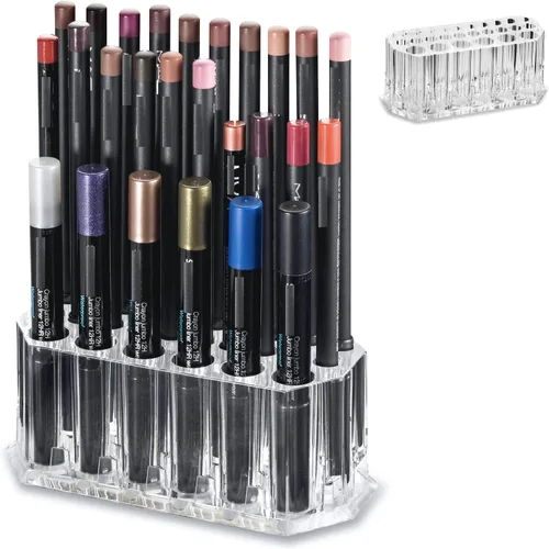 Organizador de delineador de ojos acrílico y organizador de delineadores de labios 26 espacio de almacenamiento 20 estándar 6 Jumbo lápiz cosmético