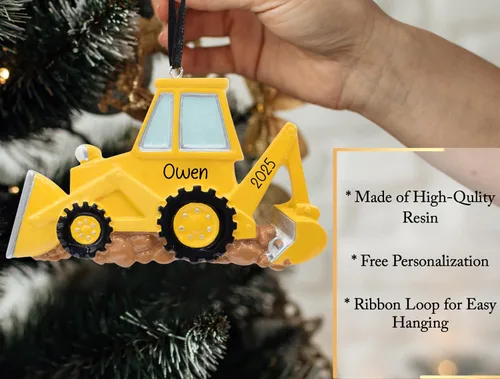 Miniatura 3 de Adorno de Navidad personalizado para retroexcavadora 2026, personalización gratuita Excavadora amarilla, excavadora poderosa, adorno de excavadora