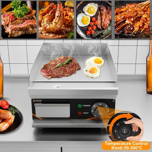 Miniatura 2 de Parrilla eléctrica comercial de 12 pulgadas, 1500 W con temperatura ajustable de 122 °F-572 °F, parrilla Teppanyaki antiadherente de acero