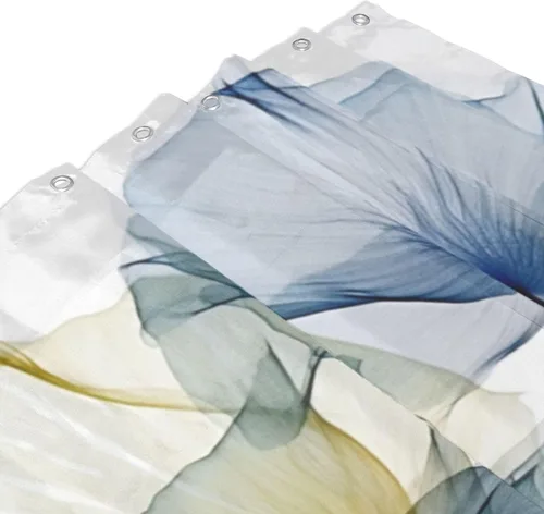 Miniatura 3 de YLATY2772 - Cortina de ducha de flores abstractas para baño, juego de cortina de ducha bohemia floral azul y verde, tela transparente, moderna