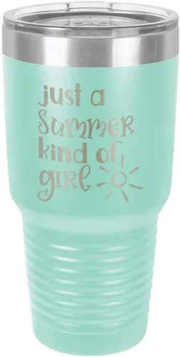 Miniatura 19 de JUST A SUMMER KIND OF GIRL Vaso de 30 oz con pajita y tapa superior deslizante Taza de viaje de acero inoxidable Comparar con Yeti Rambler