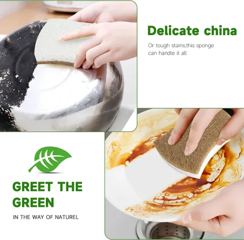Miniatura 3 de Paquete de 10 esponjas naturales biodegradables para cocina, esponja compostable de celulosa y nuez de coco, esponjas ecológicas de secado rápido