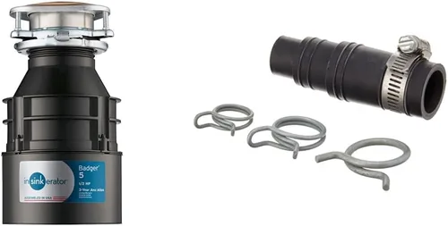 InSinkErator Badger 5 Triturador de basura, Serie estándar 1/2 HP de alimentación continua para eliminación de residuos de alimentos, negro, juego