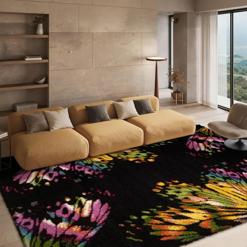 SAFAVIEH Fiesta Shag Collection - Alfombra para pasillo, 2 pies 3 pulgadas x 8 pies, color negro y amarillo, diseño moderno, no desprende pelusa y