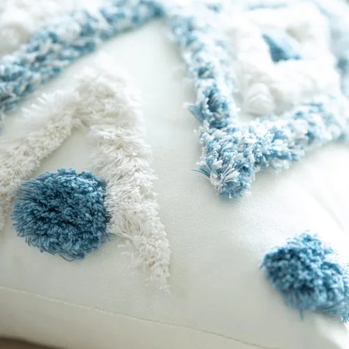 Miniatura 5 de Juego de 2 fundas de almohada de algodón tejidas estilo bohemio, fundas de almohada cuadradas decorativas con borlas para sofá, cama, sofá de sala
