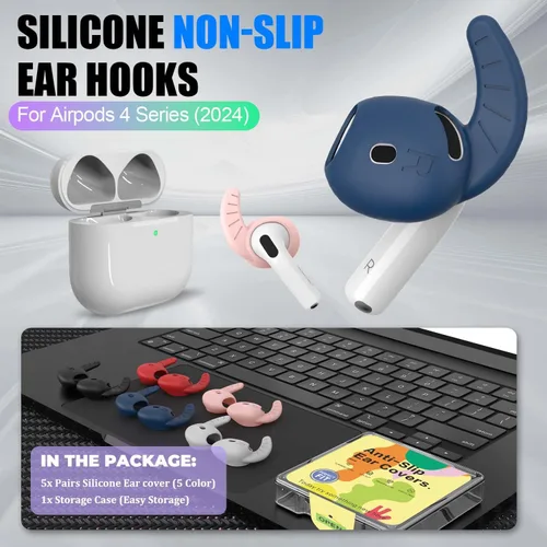 Miniatura 2 de 5 pares de ganchos para las orejas para auriculares AirPods 4, funda deportiva antideslizante para las orejas AirPod 4, silicona suave, accesorios