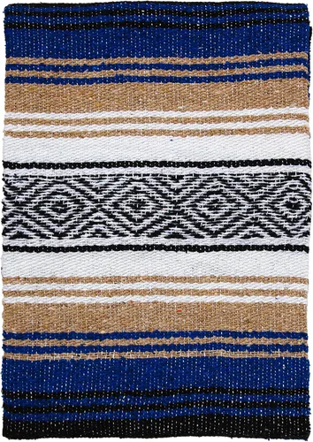 Miniatura 7 de El Paso Designs Manta de yoga mexicana – Colorida manta falsa serape para yoga, playa, picnic, silla de montar o decoración del hogar – Manta Azul