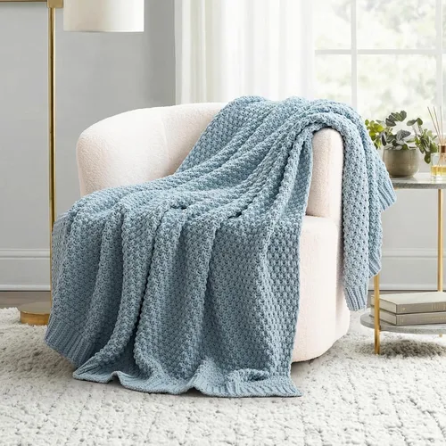 EVERGRACEHOME Manta de punto de chenilla gruesa para sofá, suaves y lujosas mantas de punto con punto musgo para cama, acogedoras mantas decorativas