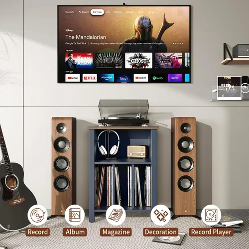 Miniatura 4 de LIDYUK Soporte para tocadiscos, mesa auxiliar de almacenamiento de discos de vinilo con estante de exhibición con capacidad para hasta 130 álbumes