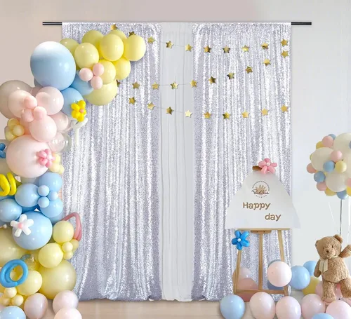 Miniatura 36 de Juya Delight 2 cortinas de lentejuelas doradas de 2 x 8 pies, telón de fondo de fotos con purpurina para fiestas, cumpleaños, bodas, decoración