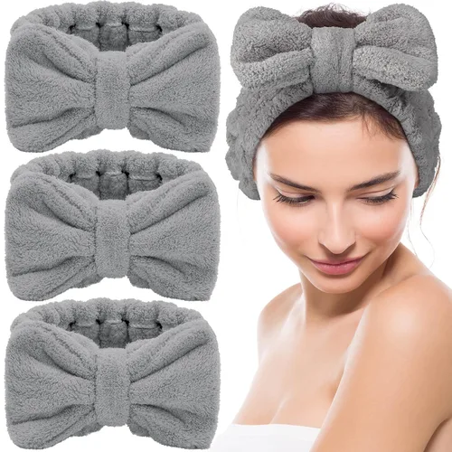 Miniatura 9 de Diadema de toalla de 3 piezas para mujer, diadema de maquillaje para lavar la cara, maquillaje de spa, diadema de microfibra con lazo para la ducha
