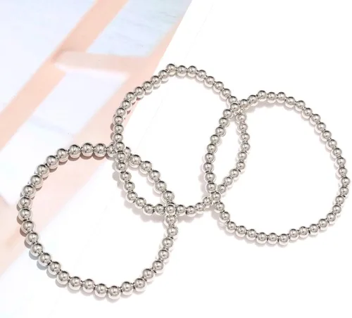 Miniatura 4 de Pulsera de cuentas de oro para mujer, chapada en oro de 14 quilates, pulsera de cuentas de bola de cuerda elástica, pulsera de la amistad