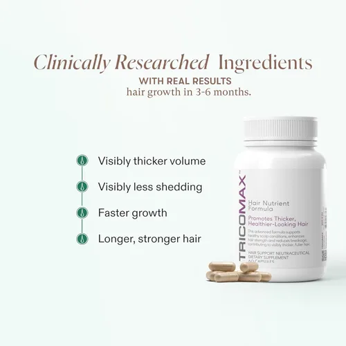 Miniatura 3 de Tricomax Suplemento para el crecimiento del cabello, apoya el cabello más grueso, más lleno y reduce la caída, ingredientes clínicamente estudiados