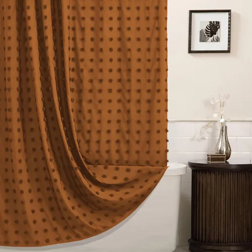 Miniatura 9 de Siiluminisoy Cortina de ducha pequeña bohemia de tela tejida, bonita cortina de ducha beige, 36 x 72 pulgadas, con pliegues mechonados, floral