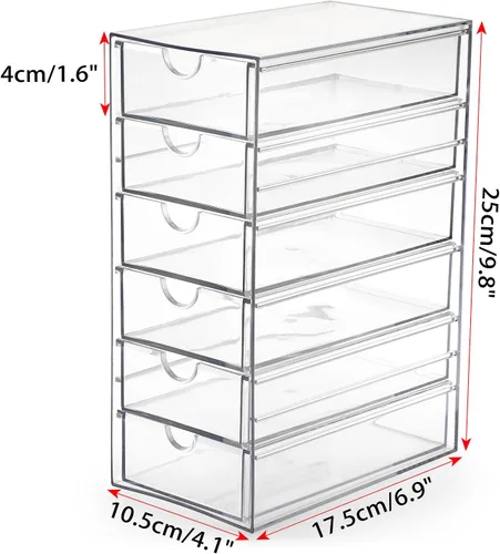 Miniatura 3 de Hipiwe Organizador de Cajones de Plástico Transparente Cajones de Escritorio con 6 Cajones Extraíbles Caja de Almacenamiento Compacta para Gabinete