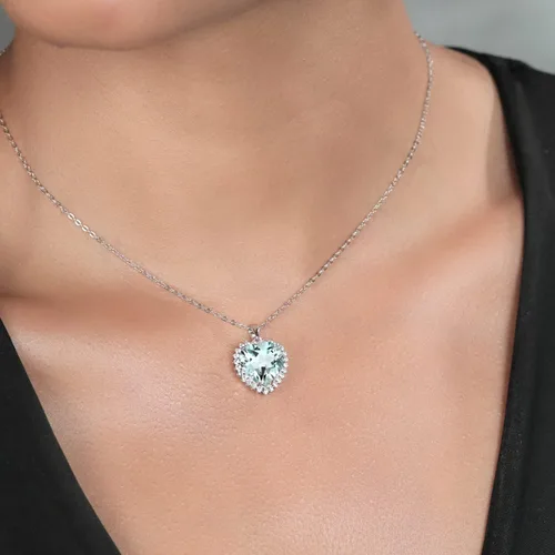 Miniatura 11 de Gem Stone King Collar de corazón de plata de ley 925 Collar con colgante de halo de amor para mujer 1/2 pulgada con cadena de plata