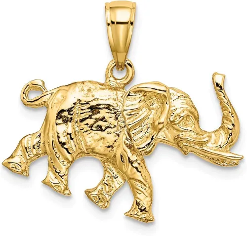 Miniatura 4 de Colgante de oro amarillo macizo de 14 k con perfil de elefante 3-D, 0.984in x 0.906in