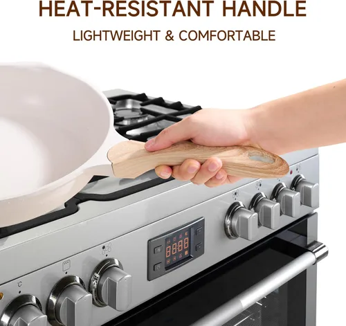 Miniatura 7 de JEETEE Sartén antiadherente de 11 pulgadas, utensilios de cocina con revestimiento de piedra, sartén antiadherente para tortilla con mango Beige