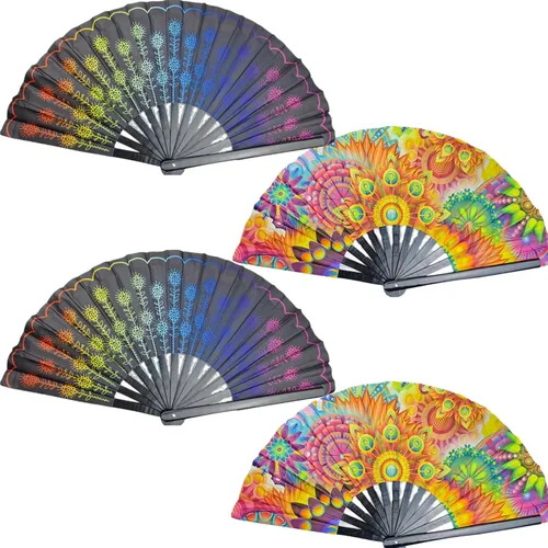 Miniatura 9 de 4 abanicos de mano arcoíris grandes para mujer, abanico holográfico grande de mano arcoíris para Burlesque, Drag Queen, trajes de festival y orgullo