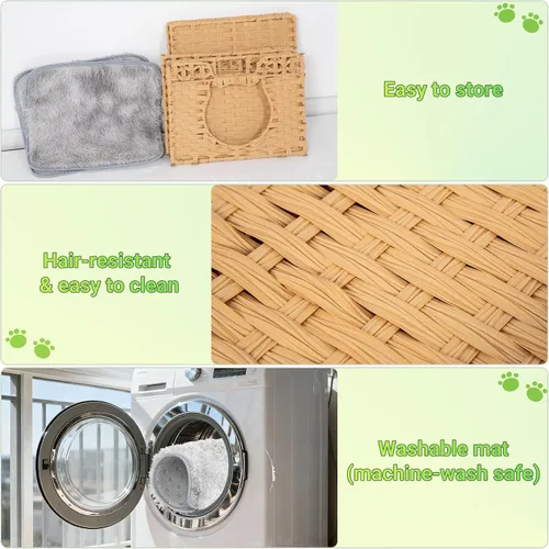Miniatura 4 de Cueva de ratán tejida a mano para gatos con dos cojines, camas para gatos, casa de gatitos interior, impermeable y plegable, color blanco, 16.5