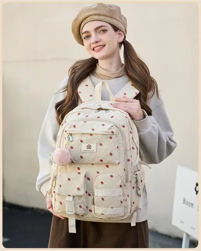 Miniatura 2 de Hidds Mochila escolar para adolescentes, niñas, mujeres, 15.6 pulgadas, mochila universitaria, bolsa de trabajo de pana, mochila de trabajo