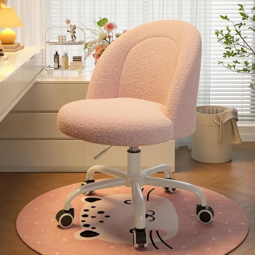 DurayLoly Silla de tocador con ruedas, bonita silla de escritorio con respaldo, silla de oficina sin brazos ajustable en altura, soporte lumbar