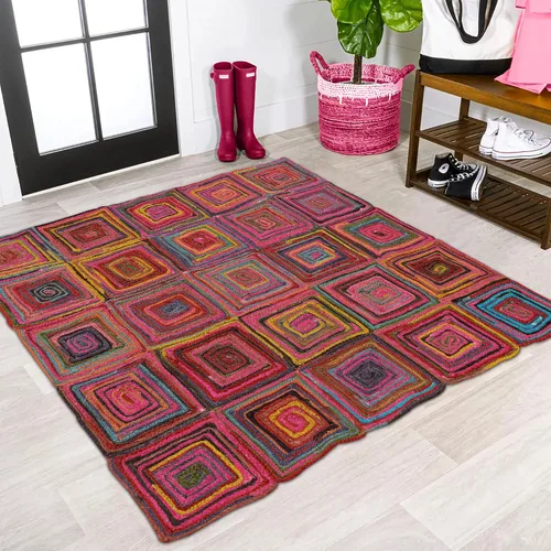 Miniatura 2 de Natural Jute Collection - Alfombra cuadrada de 3 x 3 pies, alfombra de yute trenzada a cuadros multicolor de 0.27 pulgadas de grosor, ideal