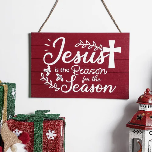 Miniatura 4 de Letrero colgante de madera de Jesús con la frase "Jesús es la razón de la temporada", decoración de pared para árbol de Navidad, decoración de pared