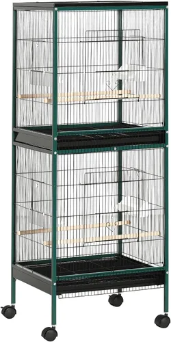 Miniatura 11 de PawHut Jaula grande para pájaros con 1.7 pies de ancho para envergadura, pajarero para interiores con diseño de varias puertas, apto para canario