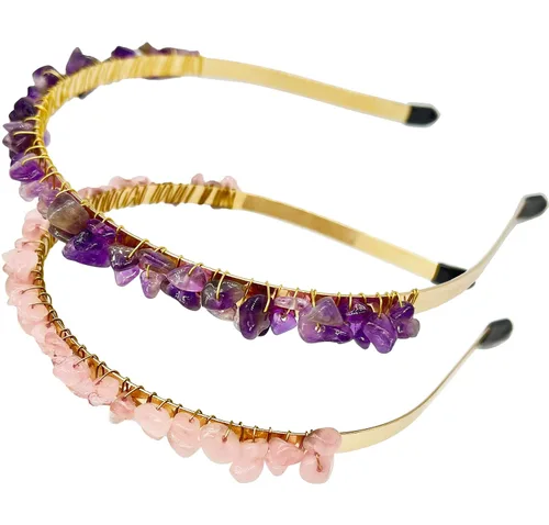 Miniatura 10 de Diadema de cuarzo de cristal crudo, accesorios para el cabello, tiara con joyas para mujeres y niñas, 3 piezas