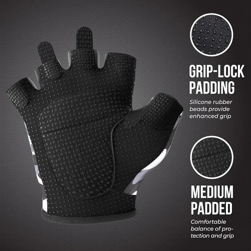 Miniatura 3 de Contraband Pink Label 5217 Design Series - Guantes de levantamiento y remo con estampado de camuflaje (par) – Ligero vegano medio acolchado