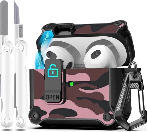 Miniatura 127 de R-fun - Funda para audífonos compatible con AirPods de 4.ª generación 2024, cubierta protectora de expulsión automática a prueba de caídas, puerto
