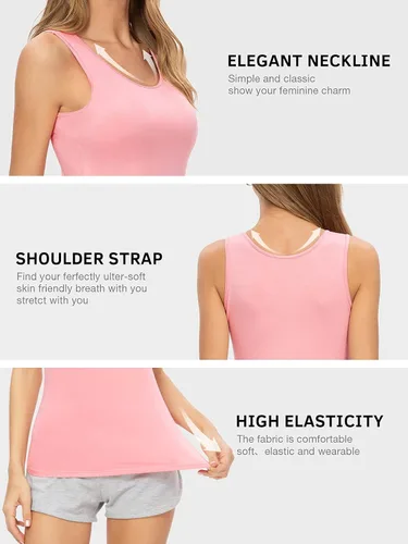 Miniatura 4 de Air Curvey - 4 Pack de Camisetas sin Manga para Mujer, Camisas Básicas de Ropa Interior, Camisetas sin Manga Casuales, Tops de Capas Suave y Sin