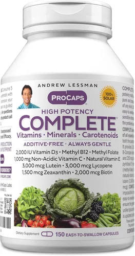 ANDREW LESSMAN Multivitamínico - Completo 150 cápsulas - Alta potencia de más de 30 nutrientes, vitaminas esenciales, minerales, carotenoides.