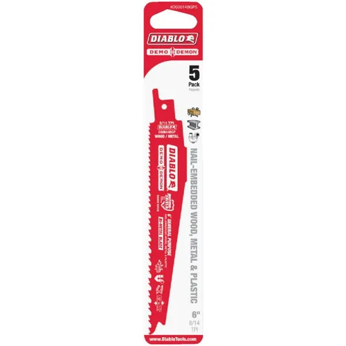 Miniatura 8 de Diablo Hoja de sierra recíproca bimetálica para cortes de uso general – 6 pulgadas de longitud, diente variable, diente, 8/14 TPI, paquete de 5