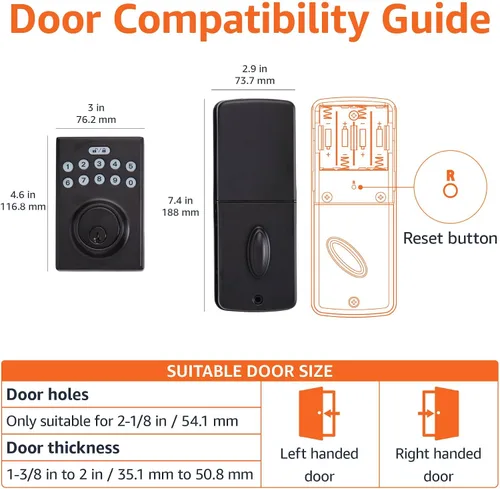 Miniatura 5 de Amazon Basics Cerradura de Puerta con Pestillo de Seguridad y Teclado Electrónico con Control Táctil sin Llave, Instalación Fácil, Bloqueo Negro mate