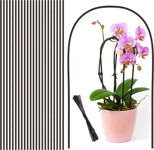 Miniatura 8 de 20 piezas de estacas para plantas, varillas para plantas, estacas de soporte de tallo único marrón para jardín, flexibles, para plantas