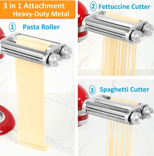 Miniatura 3 de FavorKit Accesorio para hacer pasta para batidoras de pie KitchenAid, juego resistente 3 en 1 incluido rodillo de hojas de pasta, accesorios