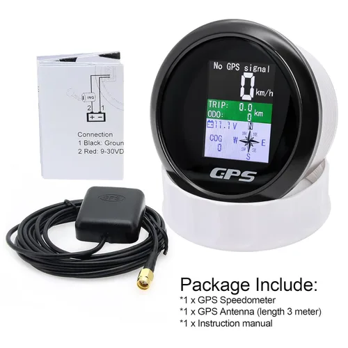 Miniatura 7 de Velocímetro GPS 3-3/8 "3.346 in barco GPS velocímetro odómetro impermeable antena blanca TFT pantalla digital MPH nudos km/h para barco marino 9-33V