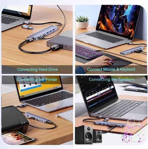 Miniatura 7 de Hub USB C Hub USB 3.0, extensor USB 8 en 1 de aluminio VIENON con lector de tarjetas SD/TF, conector auxiliar de auriculares de 3.5mm para MacBook