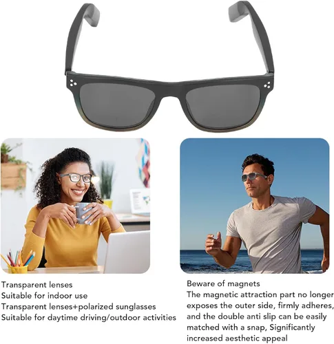 Miniatura 7 de Tnfeeon Lentes de sol inteligentes, lentes de reproducción de música AI con traducción de 144 idiomas, cámara de control táctil para hombres