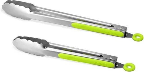Miniatura 20 de Pinzas de cocina de acero inoxidable 304, juego de 2 pinzas resistentes de 9 y 12 pulgadas para asar a la parrilla, con bloqueo cepillado y agarre