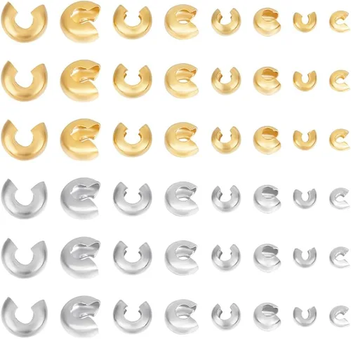 Miniatura 8 de UNICRAFTALE Alrededor de 200 piezas de cuentas de crimpado de 0.228 in, cuentas de engarce abiertas de acero inoxidable para hacer pulseras y joyas