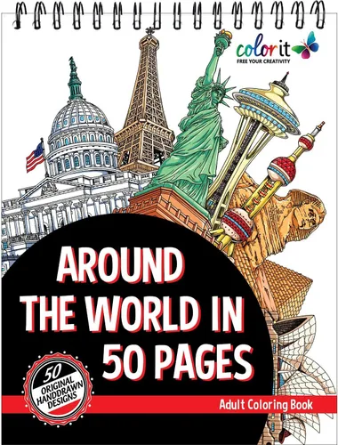 Miniatura 7 de ColorIt Lost in Translation - Libro para colorear con espiral para adultos, 50 diseños de una sola cara de destinos y atracciones de viaje únicos