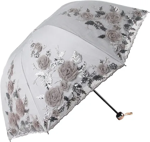 Miniatura 159 de Honeystore Sombrilla bordada con flor 3D plegable UV con encaje clásico