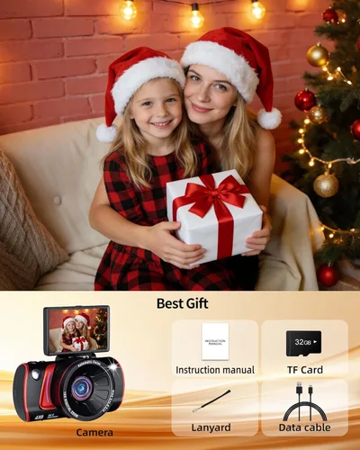 Miniatura 10 de Cámara digital 1080P para enfoque automático de fotografía, cámara WiFi de 50 MP con pantalla abatible de 3 pulgadas y 180° para YouTube, cámara