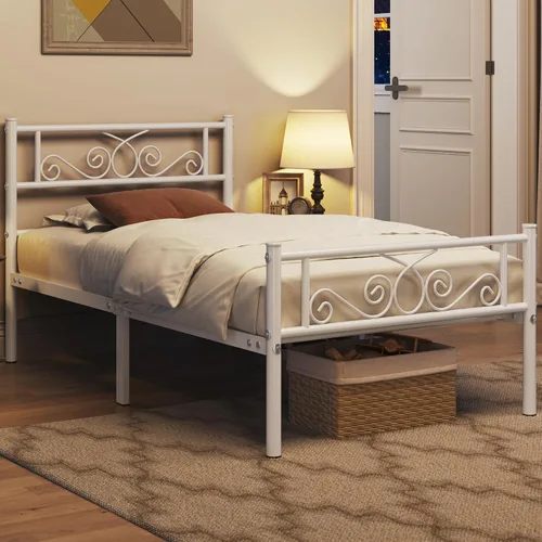 Miniatura 14 de Topeakmart Base de cama de metal clásico negro de 13 pulgadas con cabecero, base de colchón, cama de plataforma, base de cama con listones