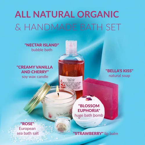 Miniatura 9 de Set de regalo de spa de baño para mujeres, bombas de baño naturales, jabón de manteca de karité orgánico, vela de cera de soja, sal de baño y gel