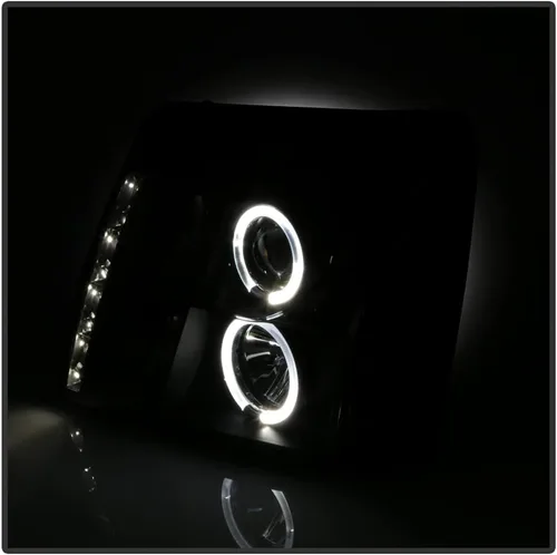 Miniatura 6 de AKKON - Para 02-06 Cadillac Escalade bisel negro anillo halo DRL tira de luz LED halógena tipo proyector faros delanteros Carcasa negra